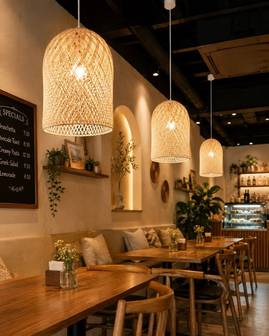 CraftCane Handmade Malaysian Cane Pendant Lamp | Woven Hanging Light for Home, Café & Restaurant