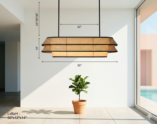 CraftCane Handmade Rattan Linear Pendant Lamp | Luxury Hanging Light for Dining & Café Spaces