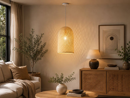 CraftCane Handmade Malaysian Cane Pendant Lamp | Woven Hanging Light for Home, Café & Restaurant