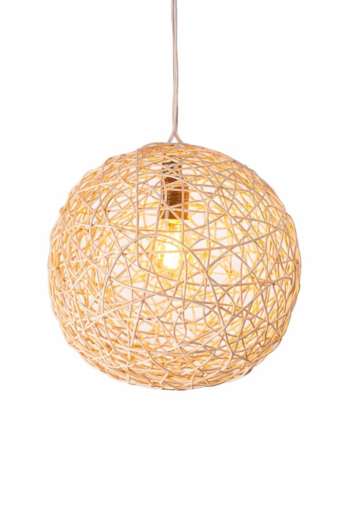 Handwoven Malaysian Cane Hanging Lamp | Round Pendant Light by CraftCane
