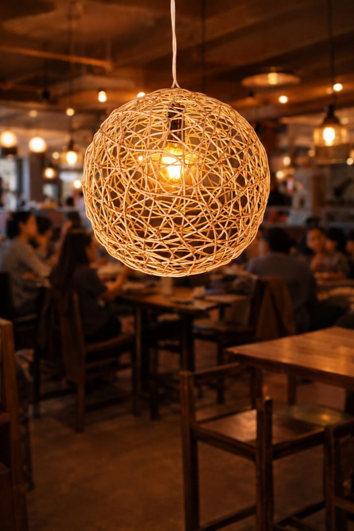 Handwoven Malaysian Cane Hanging Lamp | Round Pendant Light by CraftCane
