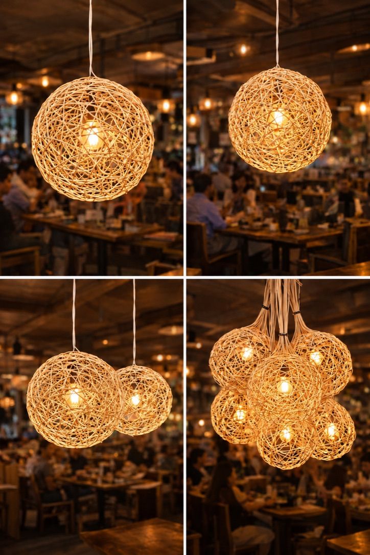 Handwoven Malaysian Cane Hanging Lamp | Round Pendant Light by CraftCane