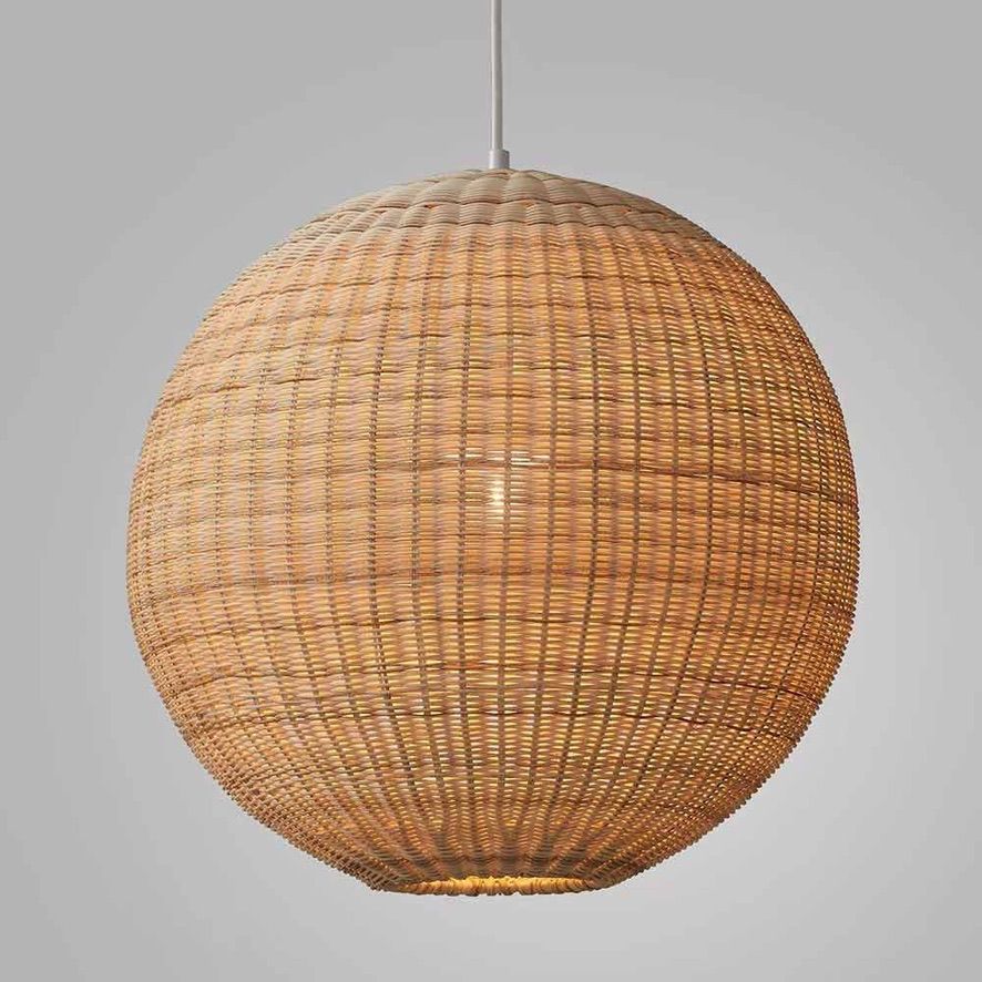 Handwoven Malaysian Cane Pendant Light | Round Hanging Lamp by CraftCane