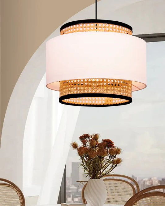 CraftCane Handmade Rattan & Fabric Pendant Lamp | Modern Hanging Light for Home Décor