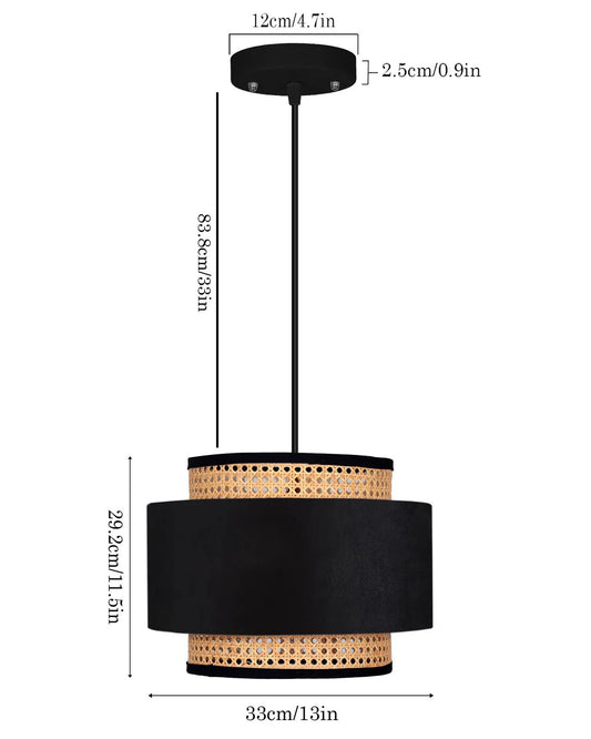 CraftCane Handmade Rattan & Fabric Pendant Lamp | Modern Hanging Light for Home Décor