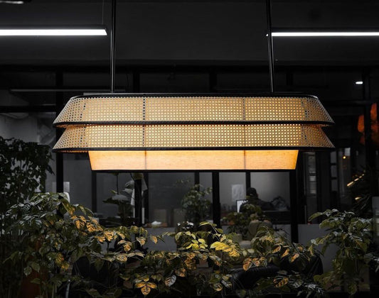 CraftCane Handmade Rattan Linear Pendant Lamp | Luxury Hanging Light for Dining & Café Spaces