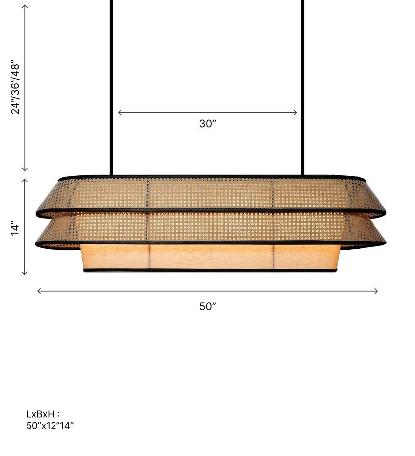 CraftCane Handmade Rattan Linear Pendant Lamp | Luxury Hanging Light for Dining & Café Spaces