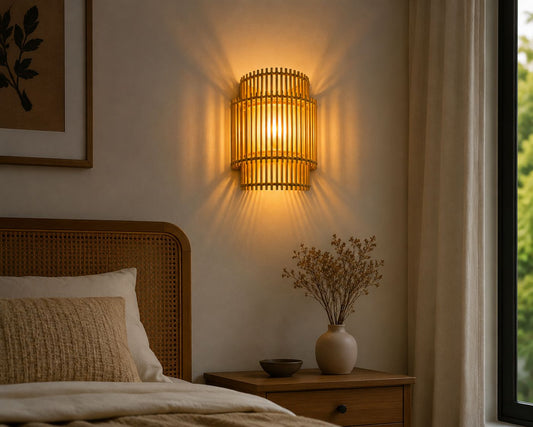 CraftCane Handmade Rattan Wall Lamp | Modern Cane Wall Light for Bedroom & Living Room