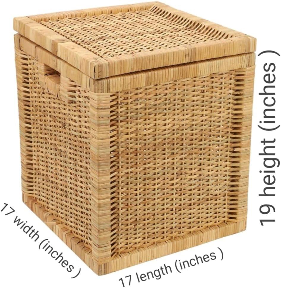 CraftCane Handmade Rattan Laundry Basket with Lid | Natural Storage Hamper