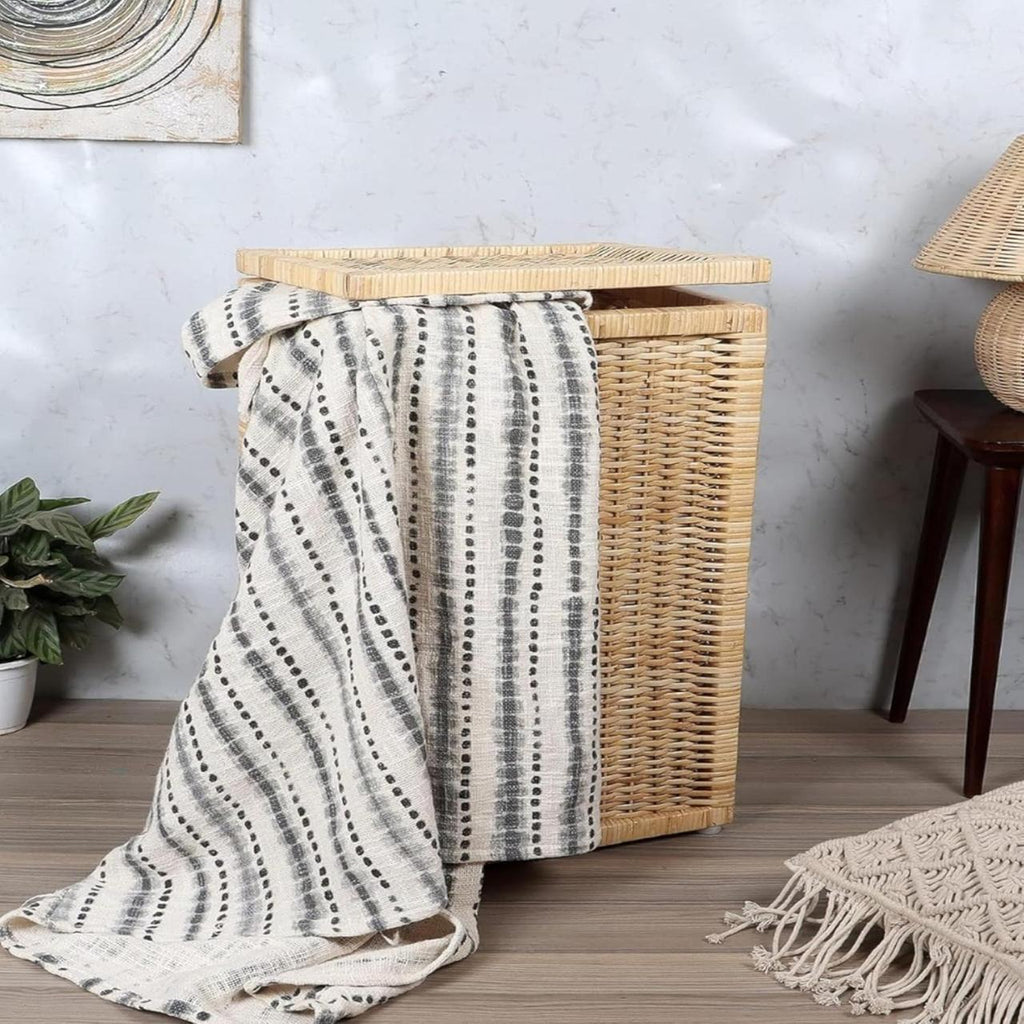 CraftCane Handmade Rattan Laundry Basket with Lid | Natural Storage Hamper