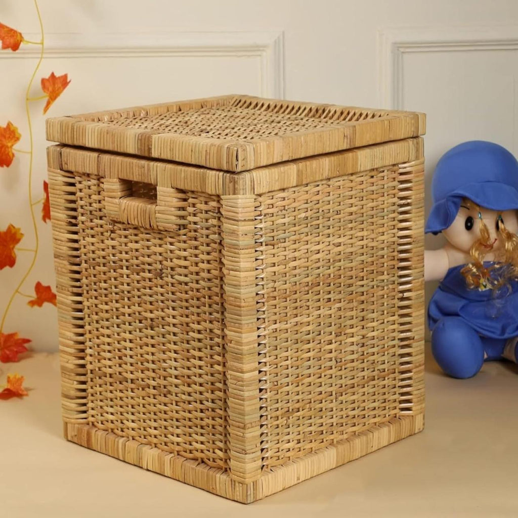 CraftCane Handmade Rattan Laundry Basket with Lid | Natural Storage Hamper