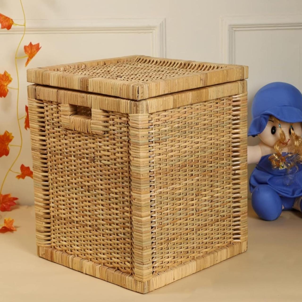 CraftCane Handmade Rattan Laundry Basket with Lid | Natural Storage Hamper