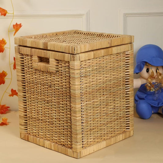 CraftCane Handmade Rattan Laundry Basket with Lid | Natural Storage Hamper