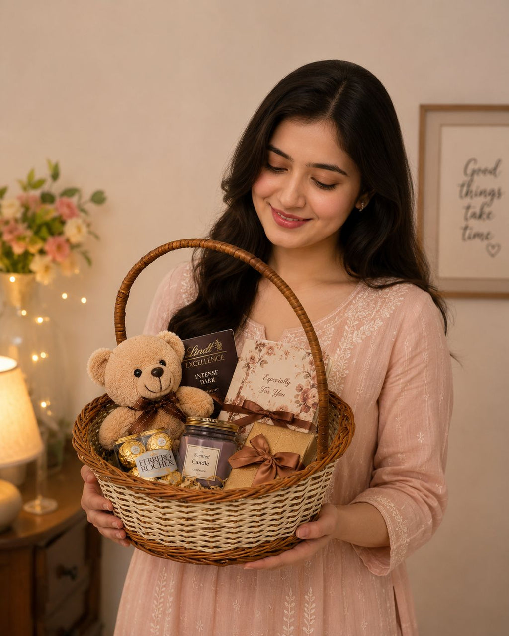 CraftCane Handmade Willow Gift Basket with Handle | Decorative Fruit & Hamper Basket