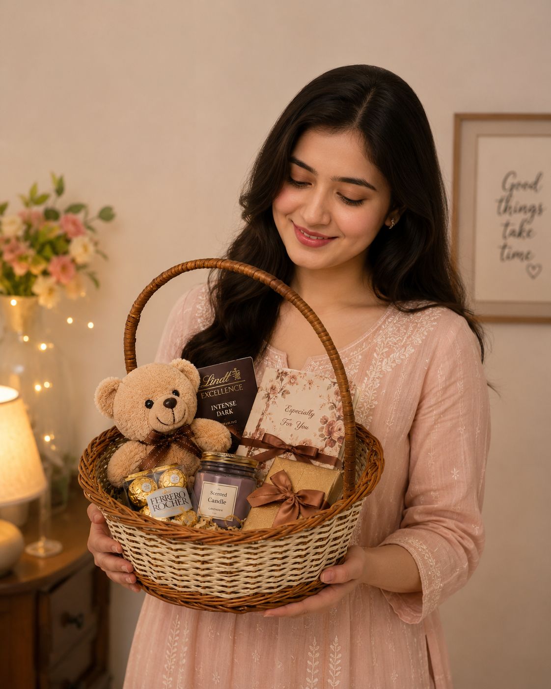 CraftCane Handmade Willow Gift Basket with Handle | Decorative Fruit & Hamper Basket
