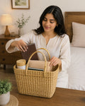 CraftCane Handmade Patira Storage Basket with Handles | Natural Woven Organizer Basket