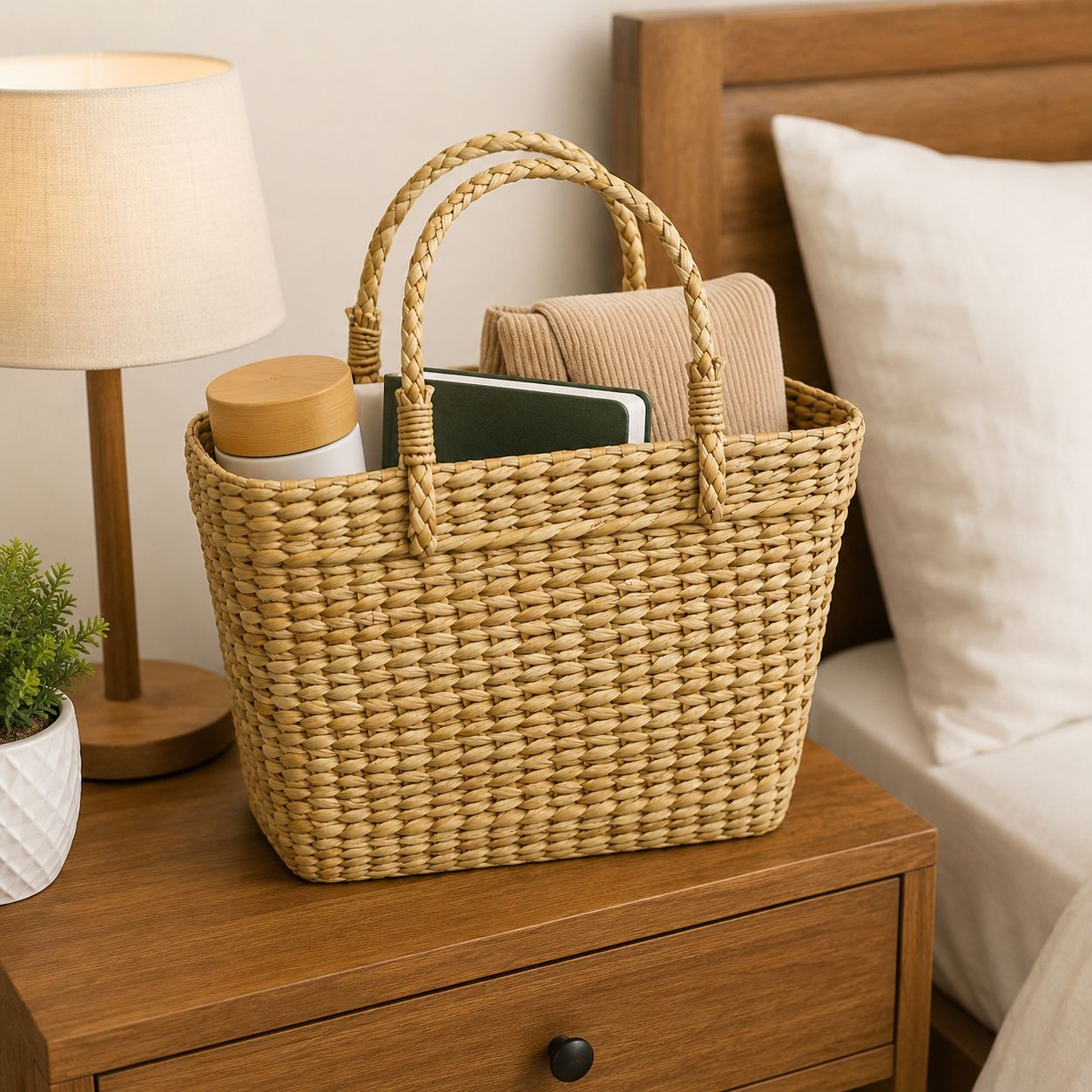CraftCane Handmade Patira Storage Basket with Handles | Natural Woven Organizer Basket