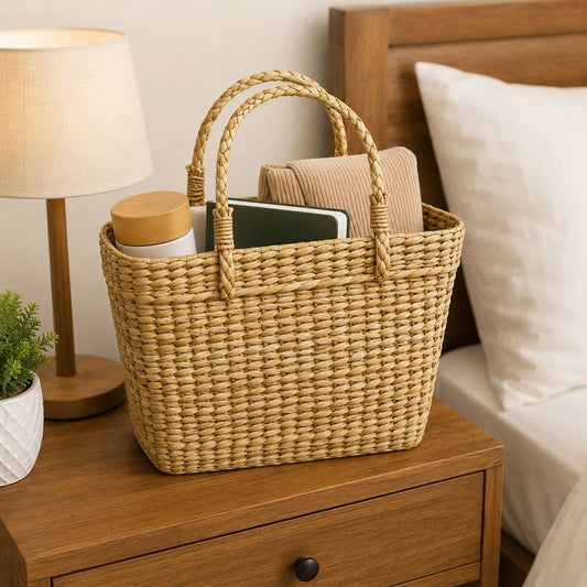 CraftCane Handmade Patira Storage Basket with Handles | Natural Woven Organizer Basket
