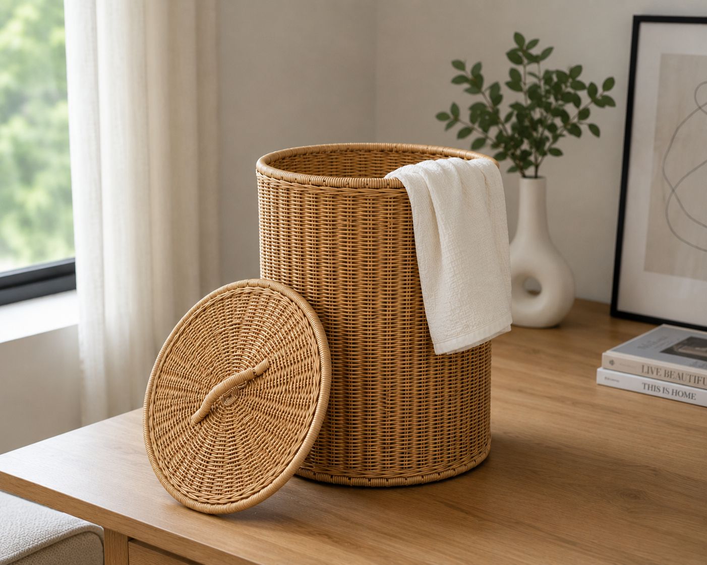 Natural Malaysian Cane Laundry Basket | Handwoven Storage Hamper