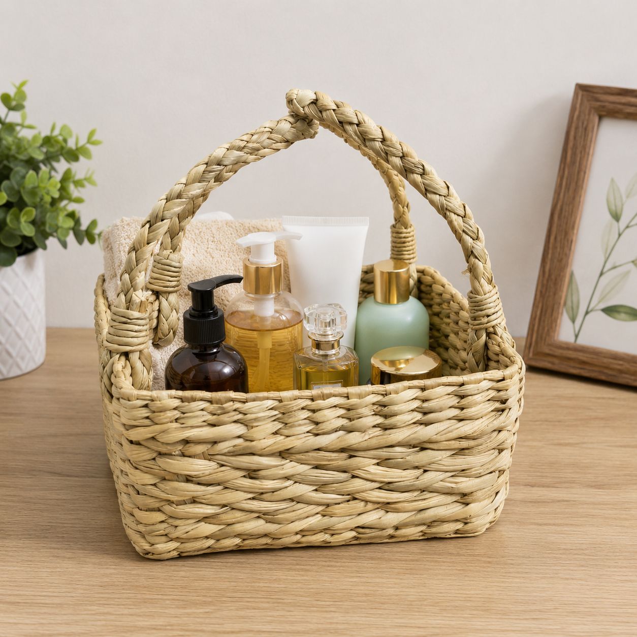 Natural Water Hyacinth Organizer Basket | Handwoven Utility Basket